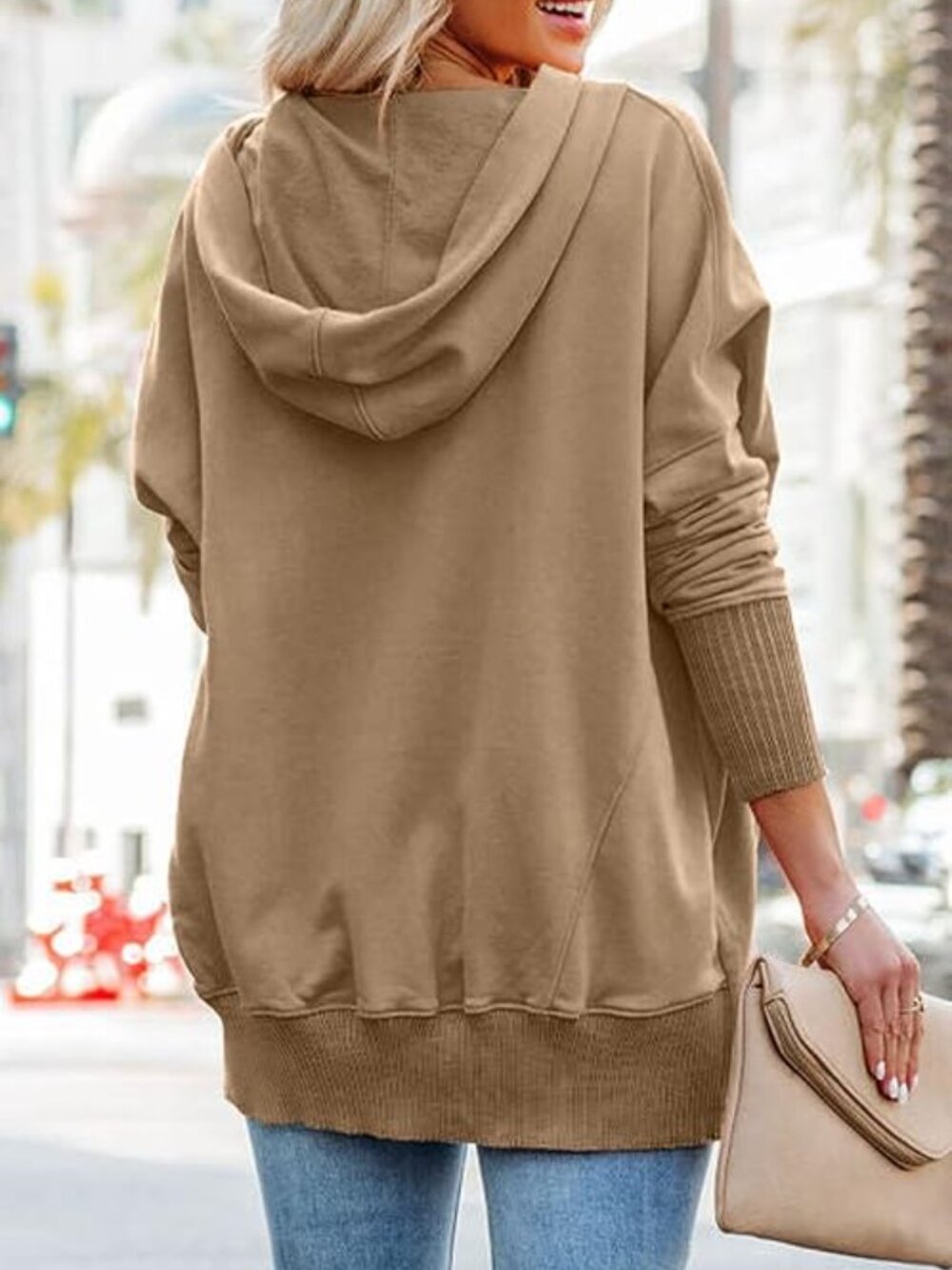 Women's Casual Long Sleeve Sweatshirt Half Zip Pullover Tops L - Picture 4 of 4